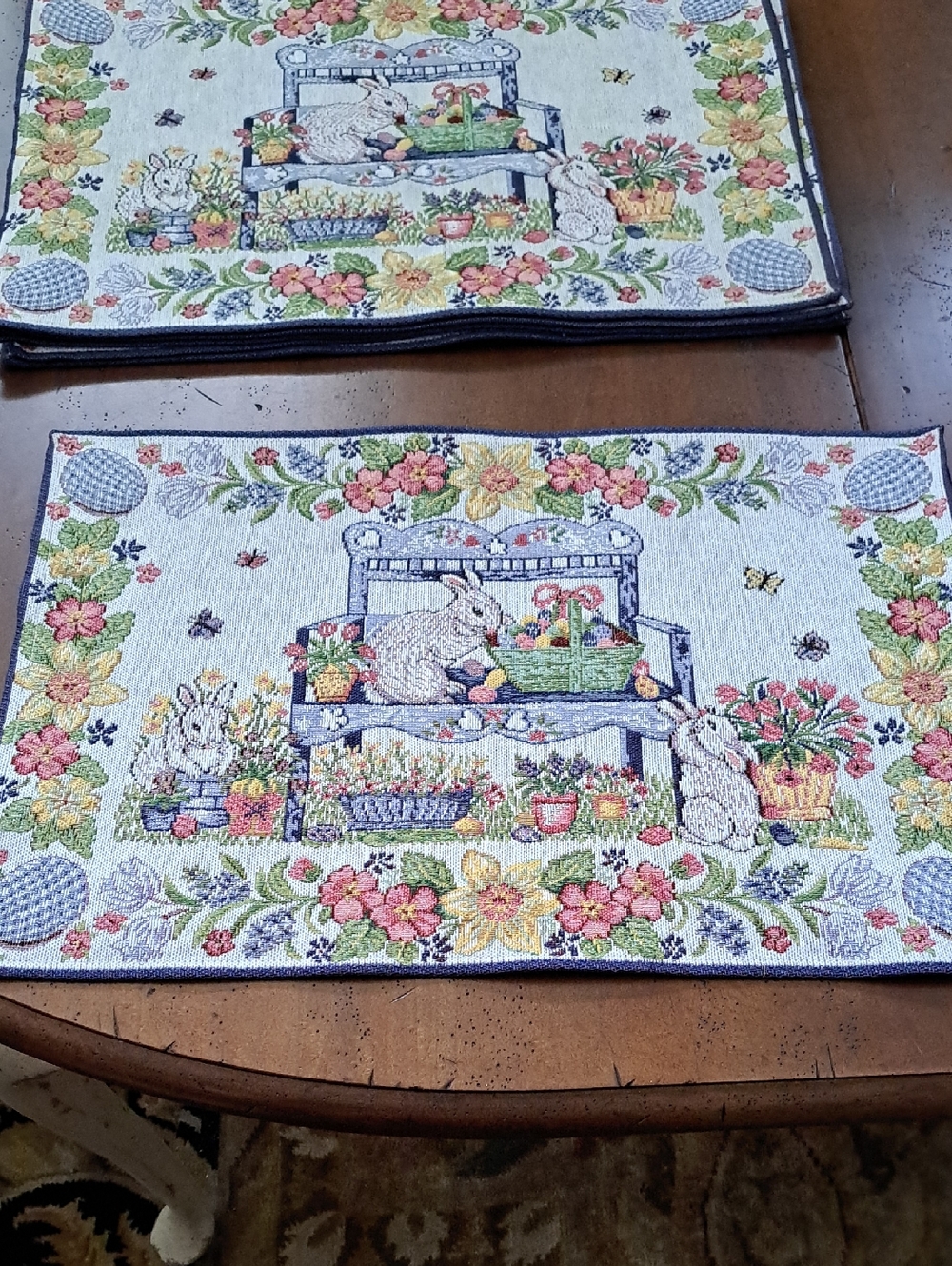 Easter Bunny Floral Tapestry Placemat - Multicolor Set Of 6